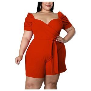 acelyn Women's Plus Size Summer Jumpsuits Puff Sleeve High Waist Romper